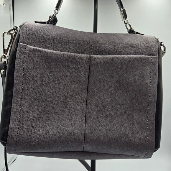 NEW COACH Madison Sadie Flap Saffiano Leather Satchel Gray Metallic + Red F26274 - Picture 3 of 16